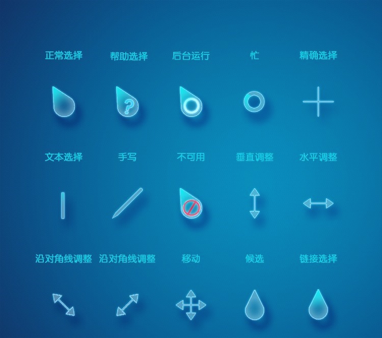 蓝色透明水滴光标 Drops 鼠标指针